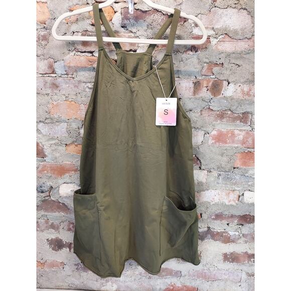 Unbranded Pants - Womens Overall Romper Size S Olive Green Sleeveless Pockets Casual Jumpsuit